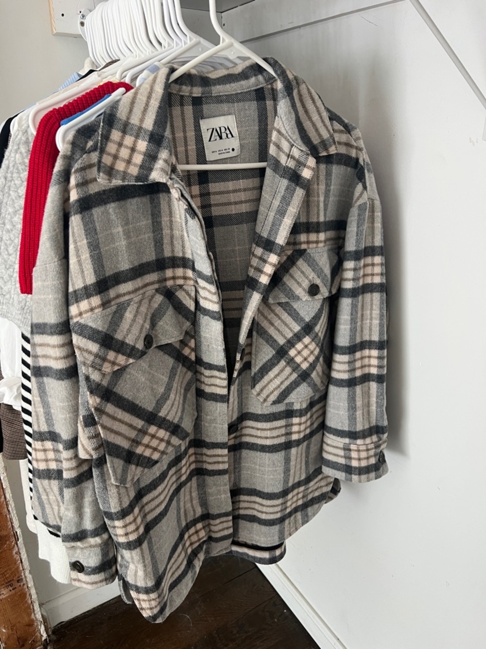 ZARA Plaid Shacket in Beige, Gray and Black
